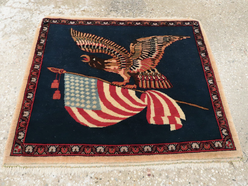 Vintage Persian Kashan Flag Pictorial Rug, No.28467 - Galerie Shabab