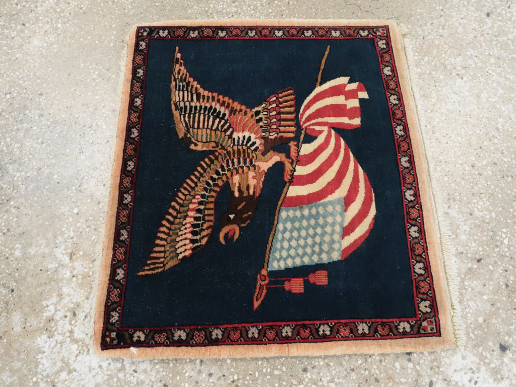 Vintage Persian Kashan Flag Pictorial Rug, No.28467 - Galerie Shabab