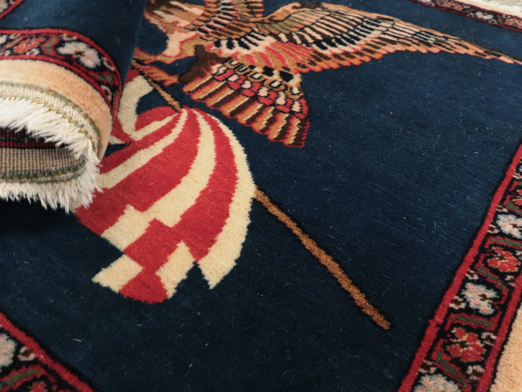 Vintage Persian Kashan Flag Pictorial Rug, No.28467 - Galerie Shabab