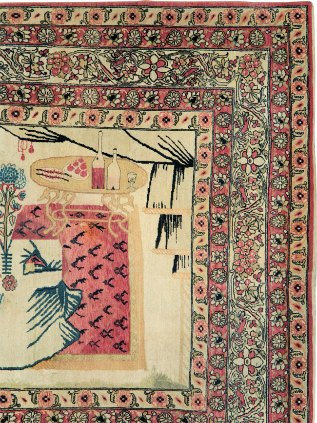 Antique Persian Lavar Kerman Pictorial Rug, No.28884 - Galerie Shabab