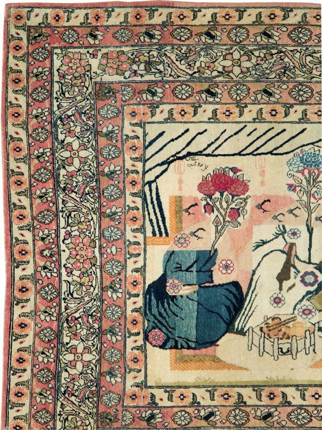 Antique Persian Lavar Kerman Pictorial Rug, No.28884 - Galerie Shabab