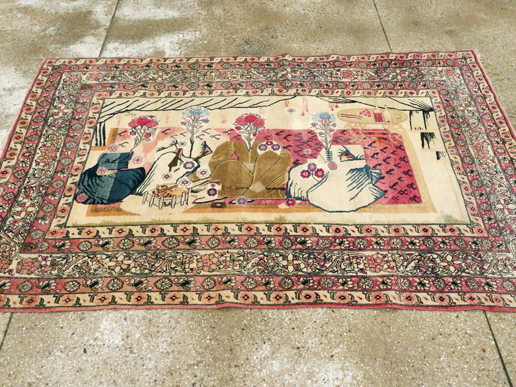 Antique Persian Lavar Kerman Pictorial Rug, No.28884 - Galerie Shabab