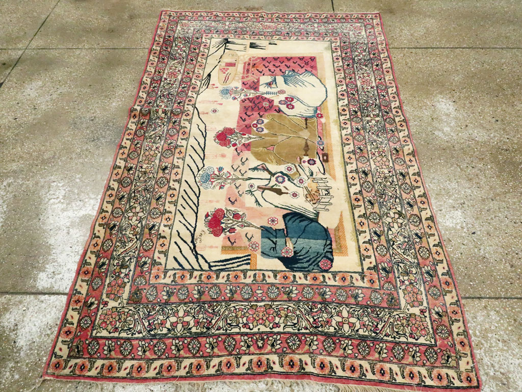 Antique Persian Lavar Kerman Pictorial Rug, No.28884 - Galerie Shabab