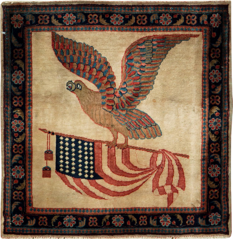 Antique Persian Kashan Flag Pictorial Rug, No.28889 - Galerie Shabab