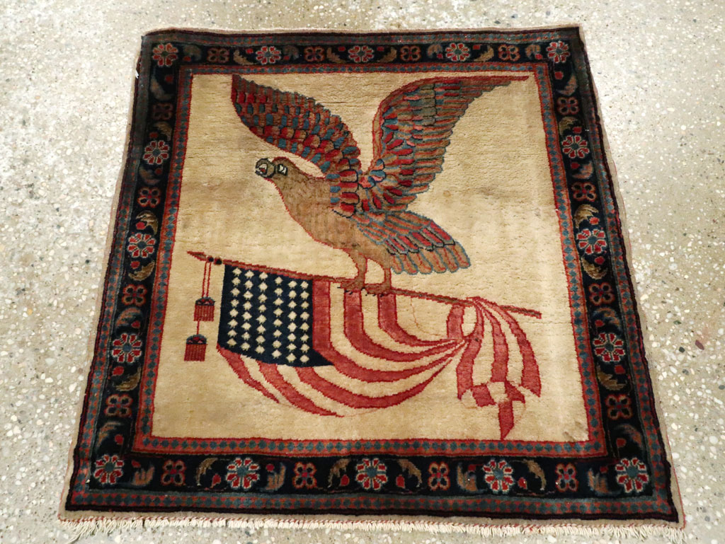 Antique Persian Kashan Flag Pictorial Rug, No.28889 - Galerie Shabab