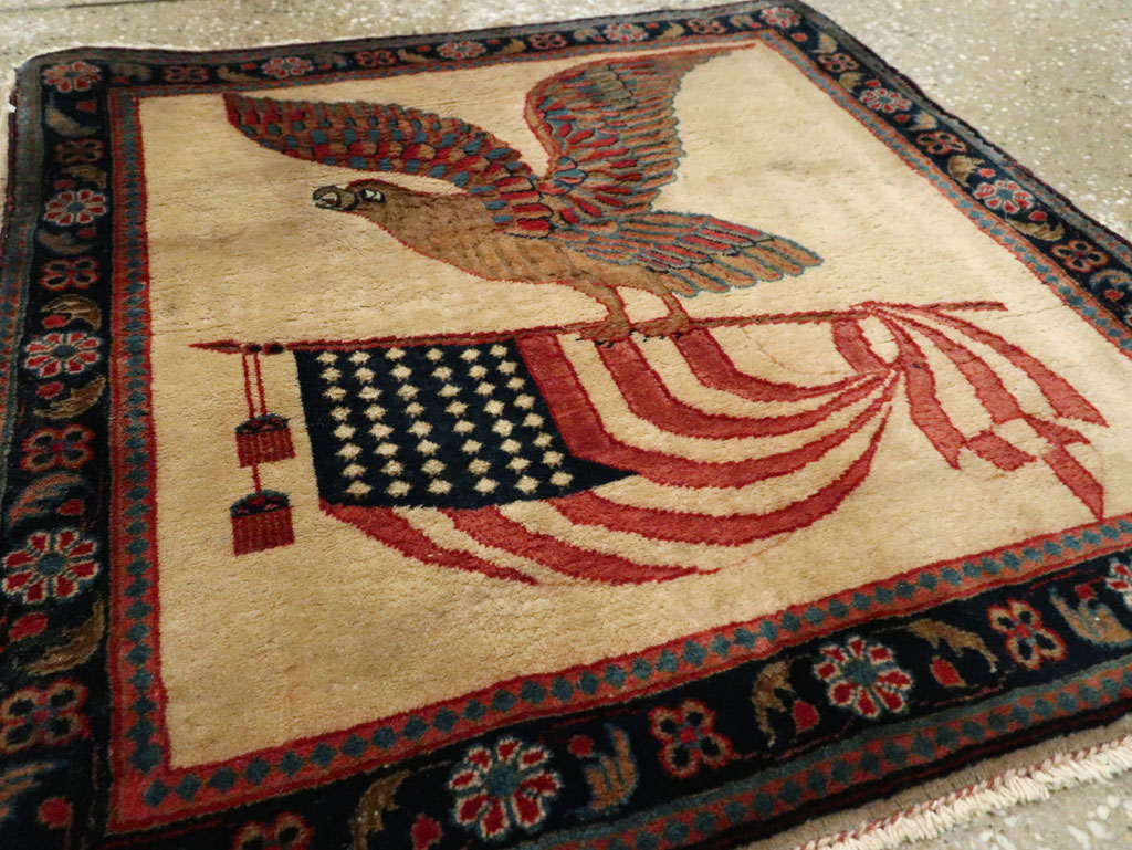 Antique Persian Kashan Flag Pictorial Rug, No.28889 - Galerie Shabab