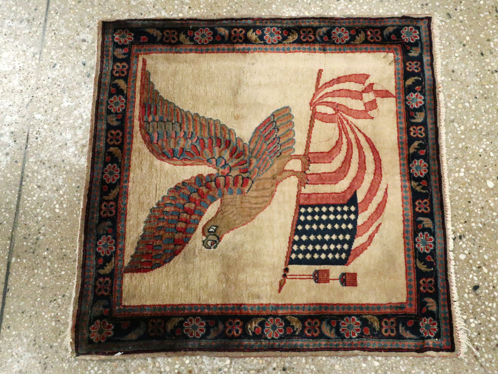 Antique Persian Kashan Flag Pictorial Rug, No.28889 - Galerie Shabab