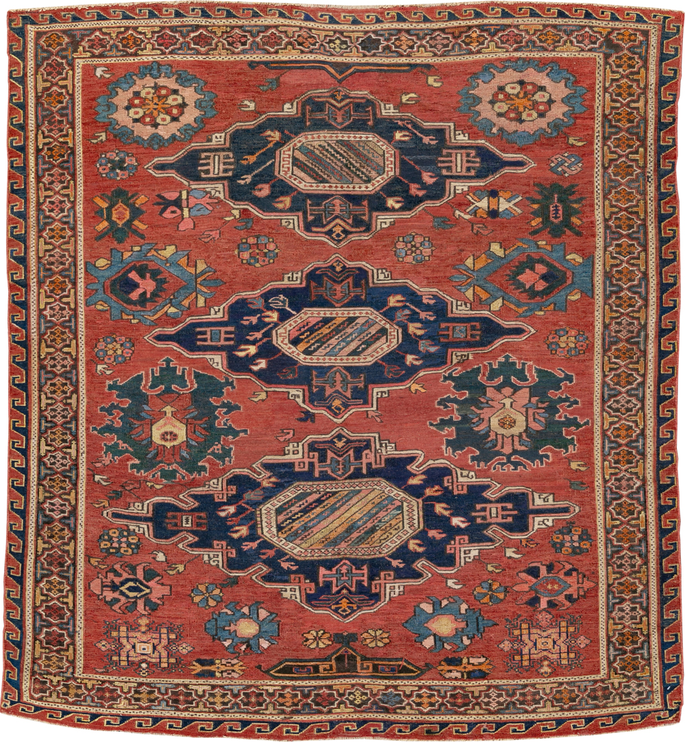 Antique Russian Soumak Square Throw Rug, No.28893 - Galerie Shabab