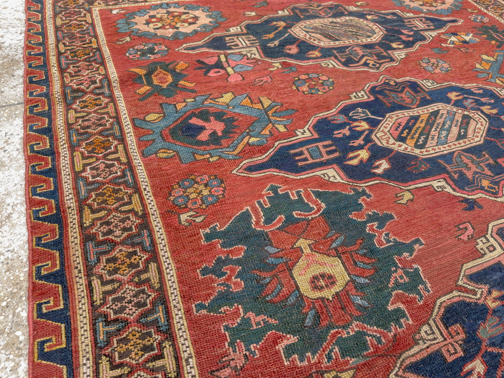 Antique Russian Soumak Square Throw Rug, No.28893 - Galerie Shabab