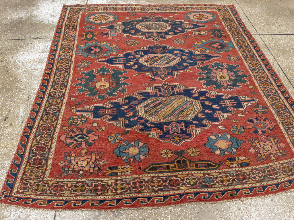 Antique Russian Soumak Square Throw Rug, No.28893 - Galerie Shabab