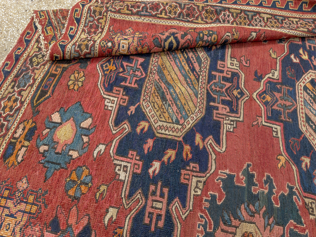 Antique Russian Soumak Square Throw Rug, No.28893 - Galerie Shabab