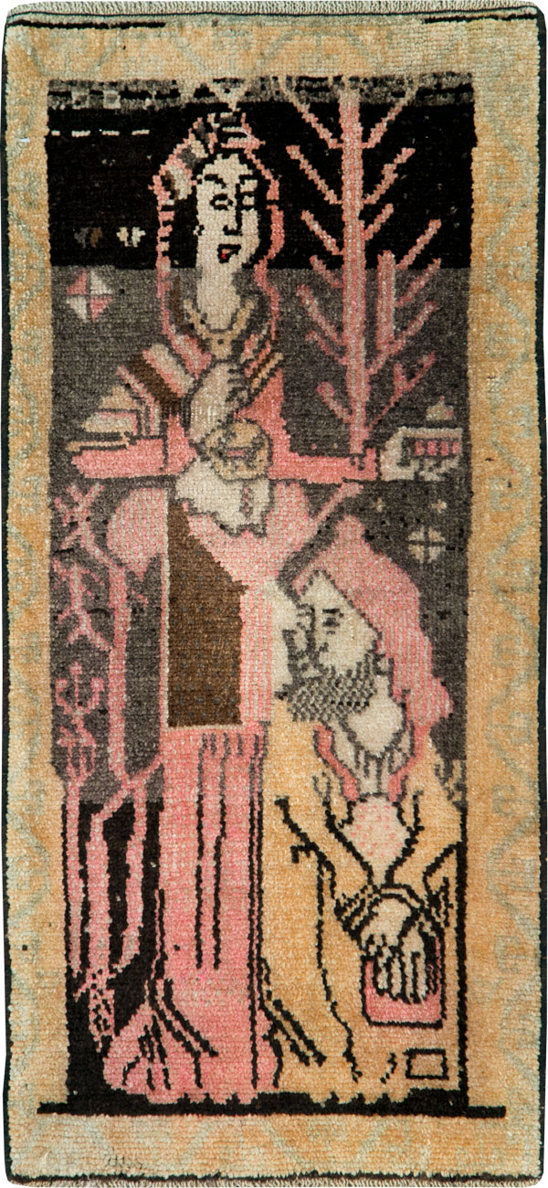 Vintage Turkish Pictorial Anatolian Throw Rug, No.28909 - Galerie Shabab