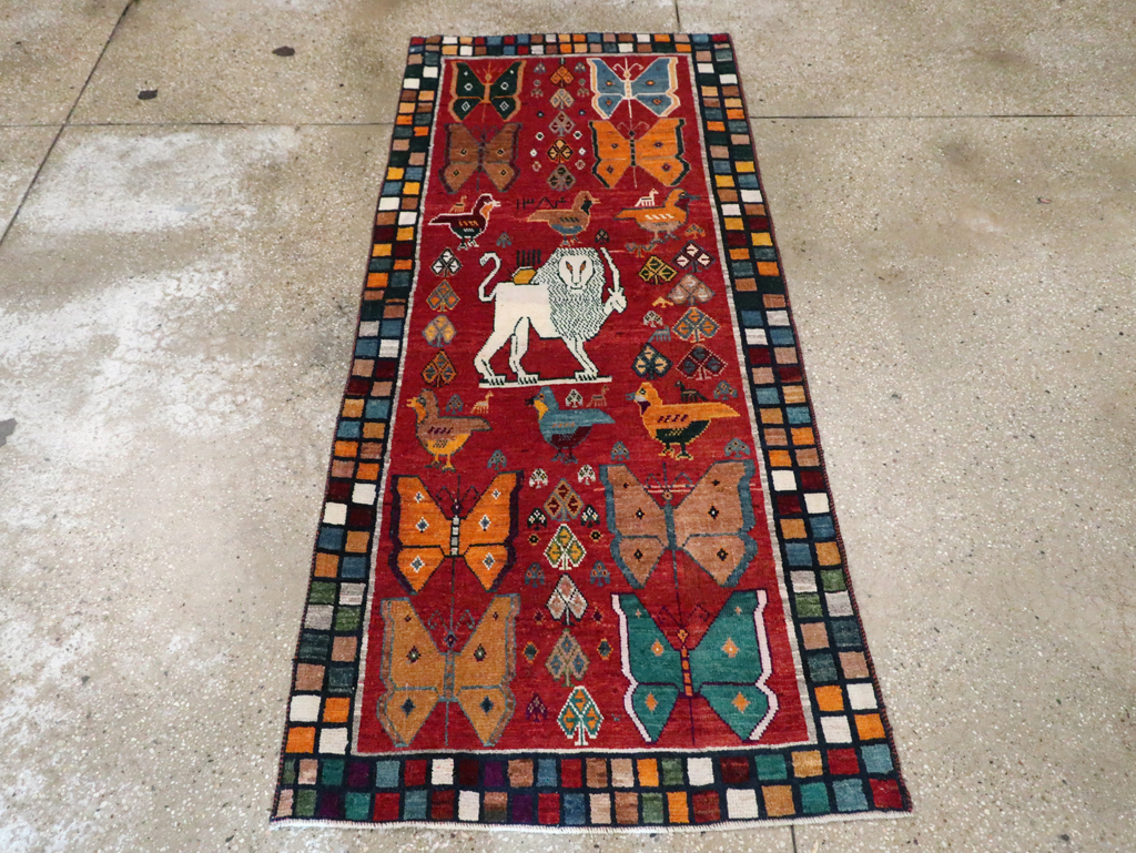 Vintage Persian Pictorial Gabbeh Throw Rug, No.28914 - Galerie Shabab