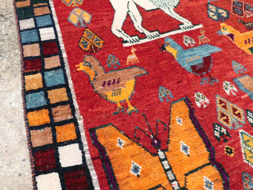 Vintage Persian Pictorial Gabbeh Throw Rug, No.28914 - Galerie Shabab