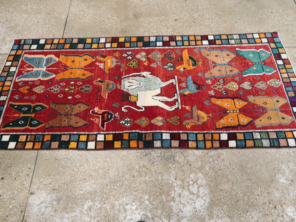 Vintage Persian Pictorial Gabbeh Throw Rug, No.28914 - Galerie Shabab