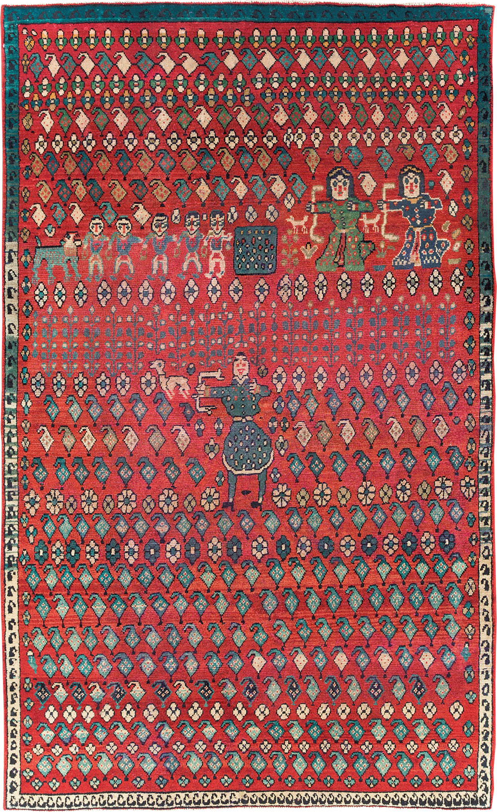 Vintage Persian Hamadan Pictorial Accent Carpet, No.28930 - Galerie Shabab