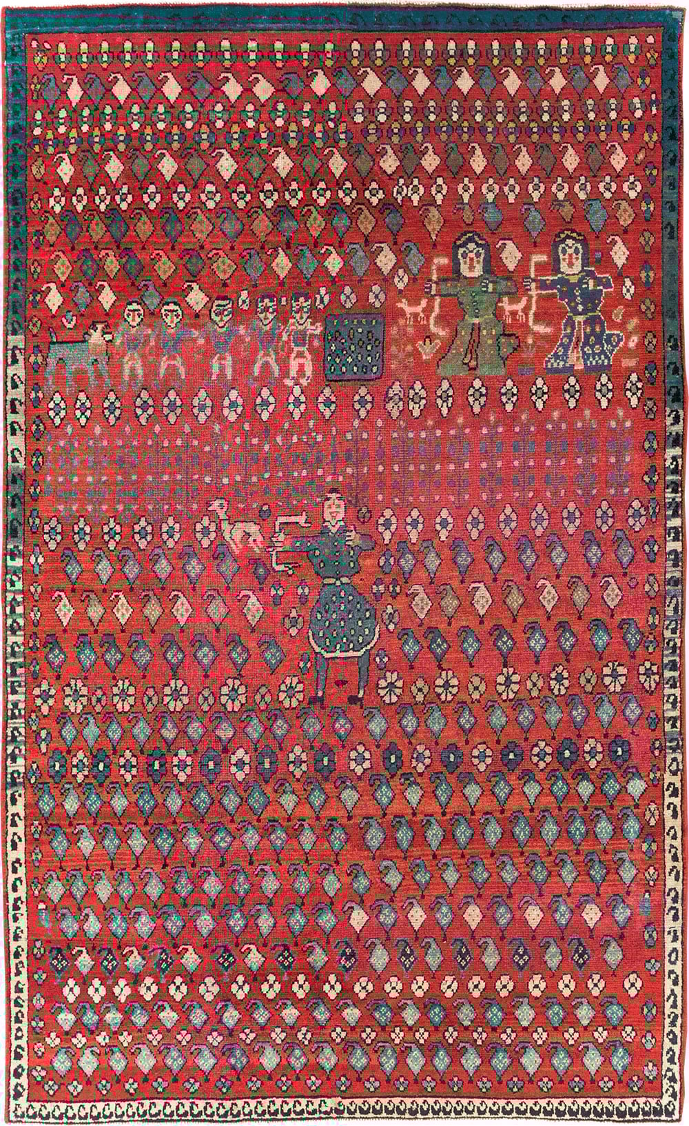 Vintage Persian Hamadan Pictorial Accent Carpet, No.28930 - Galerie Shabab