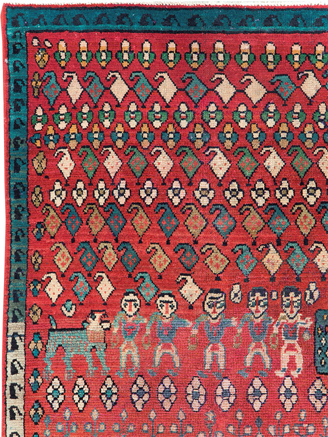 Vintage Persian Hamadan Pictorial Accent Carpet, No.28930 - Galerie Shabab