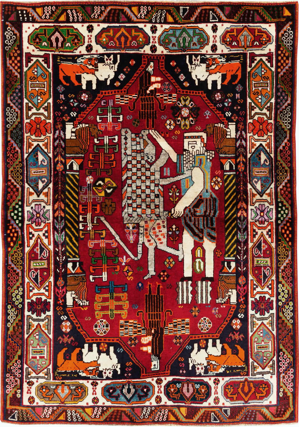Vintage Persian Shiraz Pictorial Rug, No.28932 - Galerie Shabab