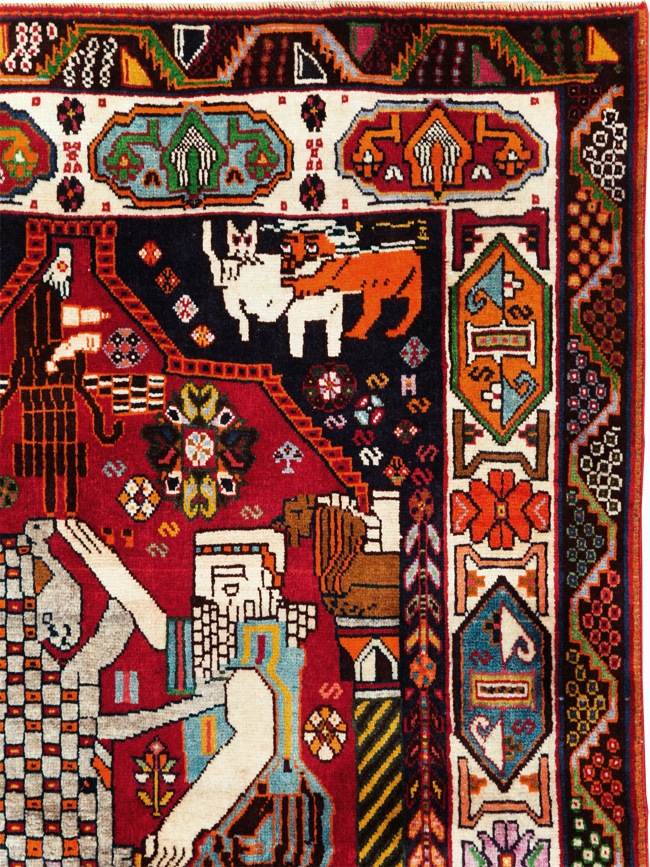 Vintage Persian Shiraz Pictorial Rug, No.28932 - Galerie Shabab