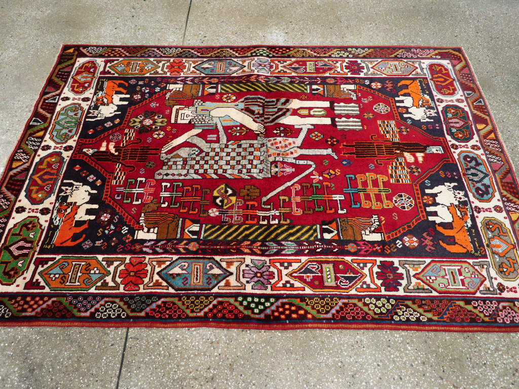 Vintage Persian Shiraz Pictorial Rug, No.28932 - Galerie Shabab