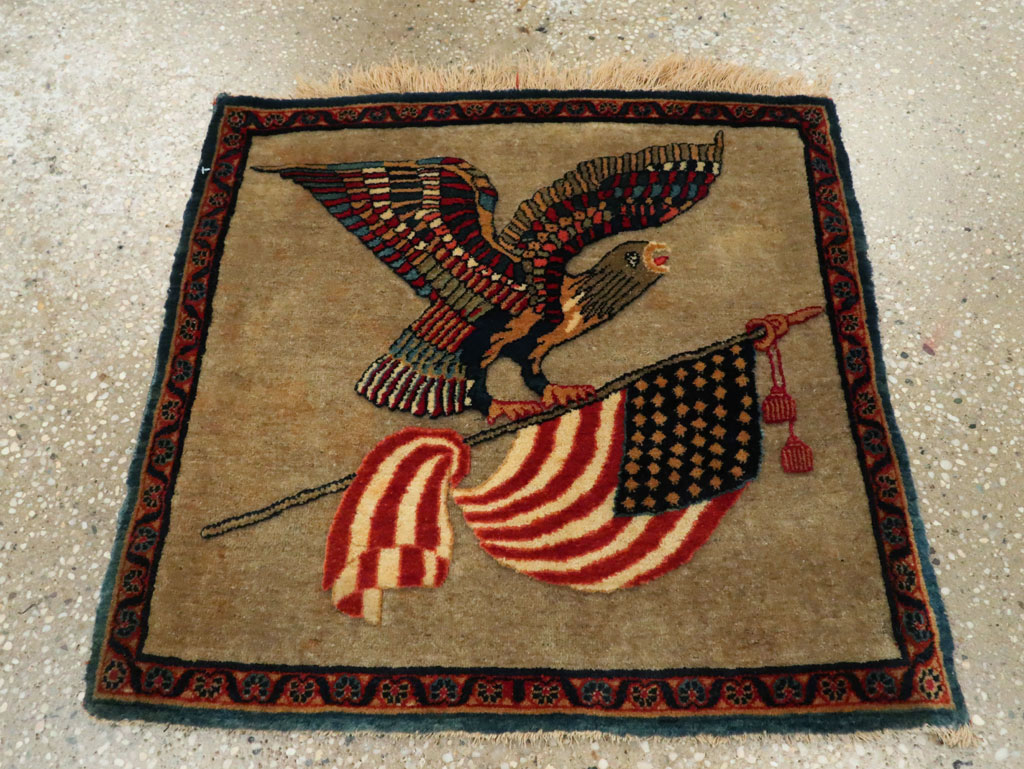 Antique Persian Kashan Flag Pictorial Rug, No.29111 - Galerie Shabab