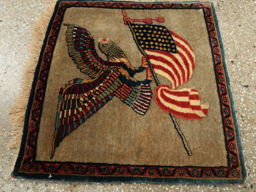 Antique Persian Kashan Flag Pictorial Rug, No.29111 - Galerie Shabab