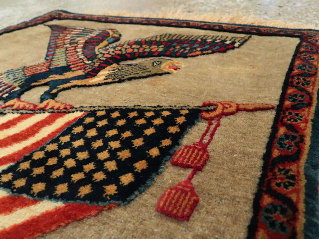 Antique Persian Kashan Flag Pictorial Rug, No.29111 - Galerie Shabab