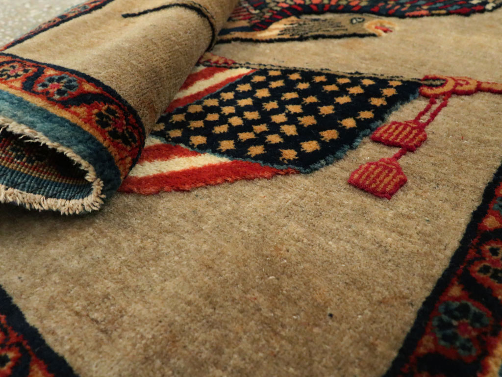 Antique Persian Kashan Flag Pictorial Rug, No.29111 - Galerie Shabab