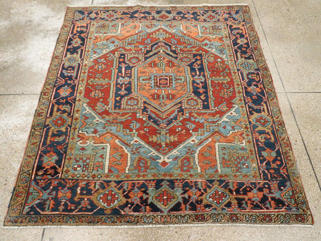 Antique Persian Heriz Square Accent Rug, No.29145 - Galerie Shabab