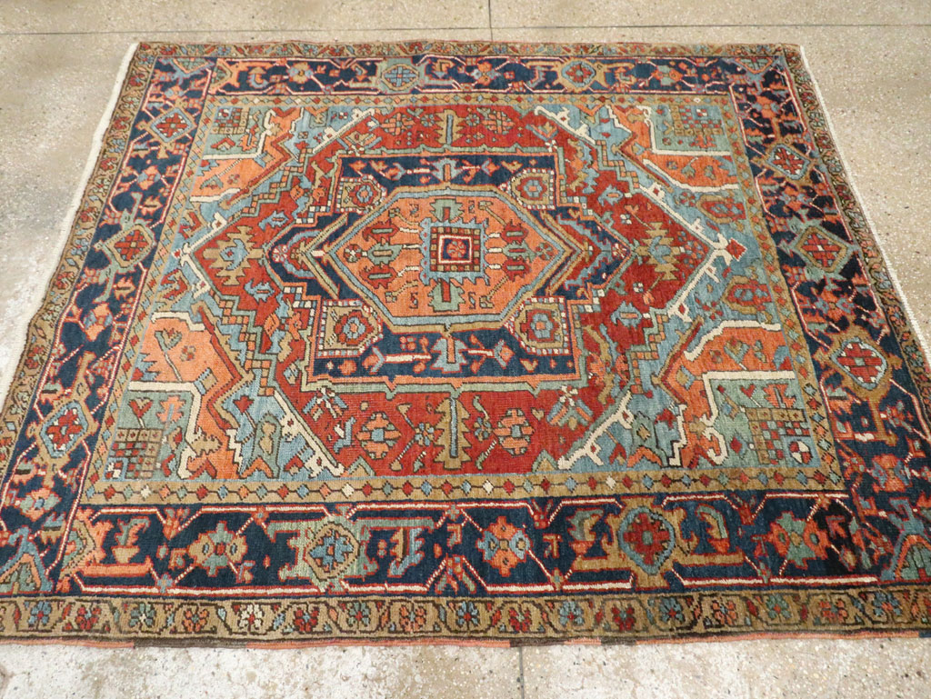 Antique Persian Heriz Square Accent Rug, No.29145 - Galerie Shabab
