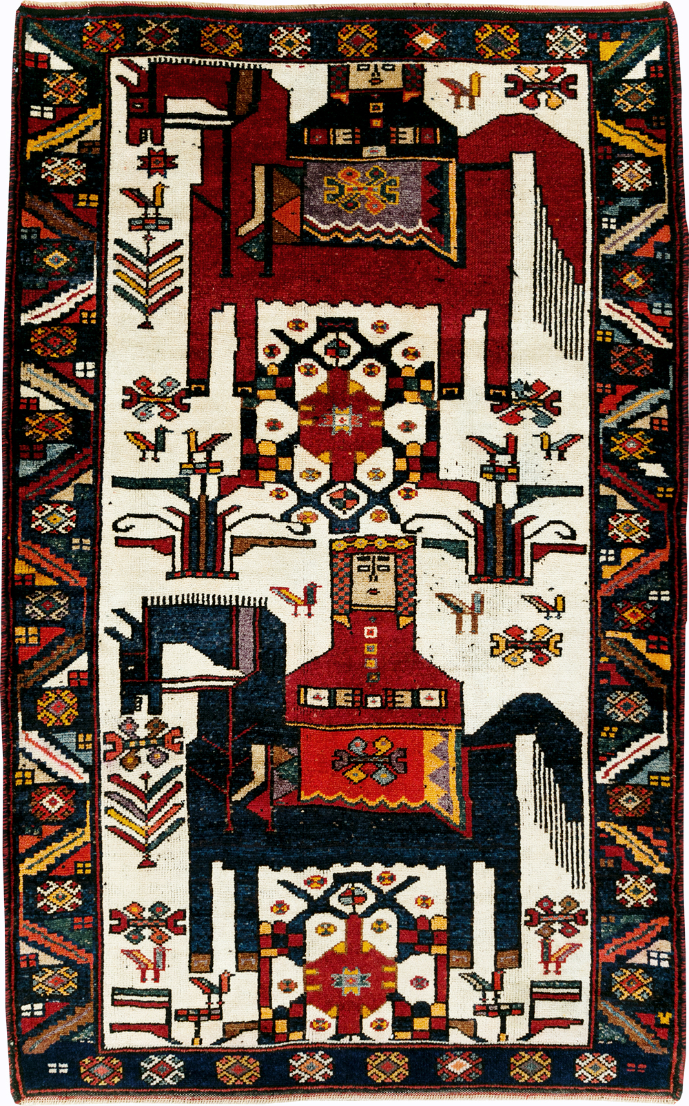 Vintage Persian Pictorial Bakhtiari Accent Rug, No.29173 - Galerie Shabab