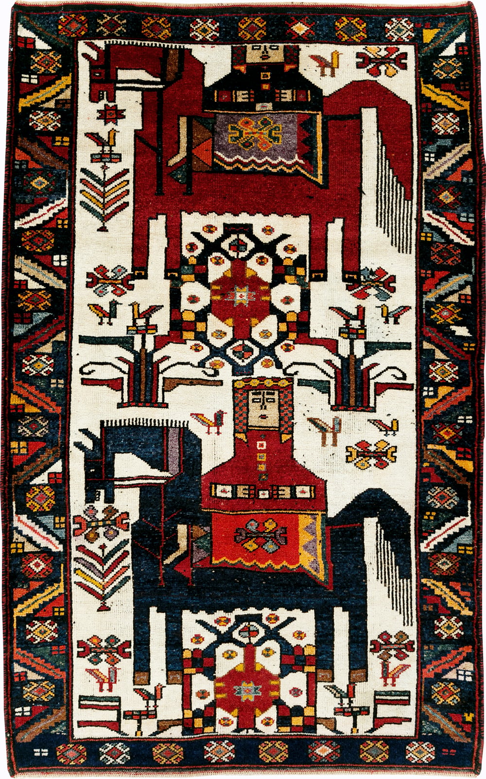 Vintage Persian Pictorial Bakhtiari Accent Rug, No.29173 - Galerie Shabab