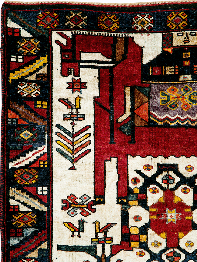 Vintage Persian Pictorial Bakhtiari Accent Rug, No.29173 - Galerie Shabab