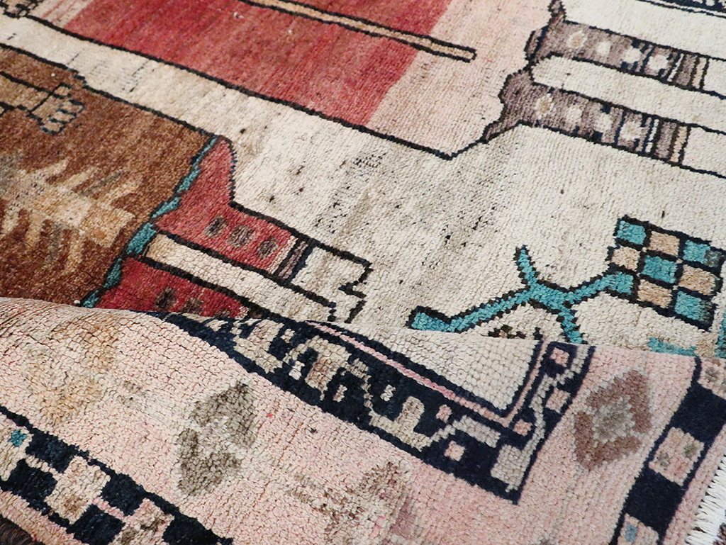 Tribal Persian Pictorial Bakhtiari Square Accent Rug, No.29182 - Galerie Shabab