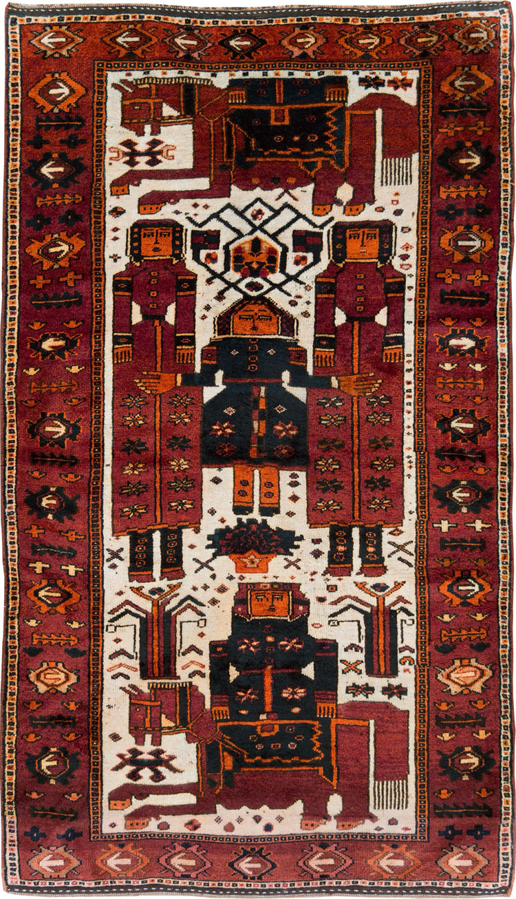 Vintage Persian Bakhtiari Pictorial Accent Rug, No.29186 - Galerie Shabab