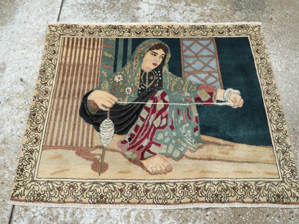 Vintage Persian Tabriz Pictorial Rug, No.29194 - Galerie Shabab