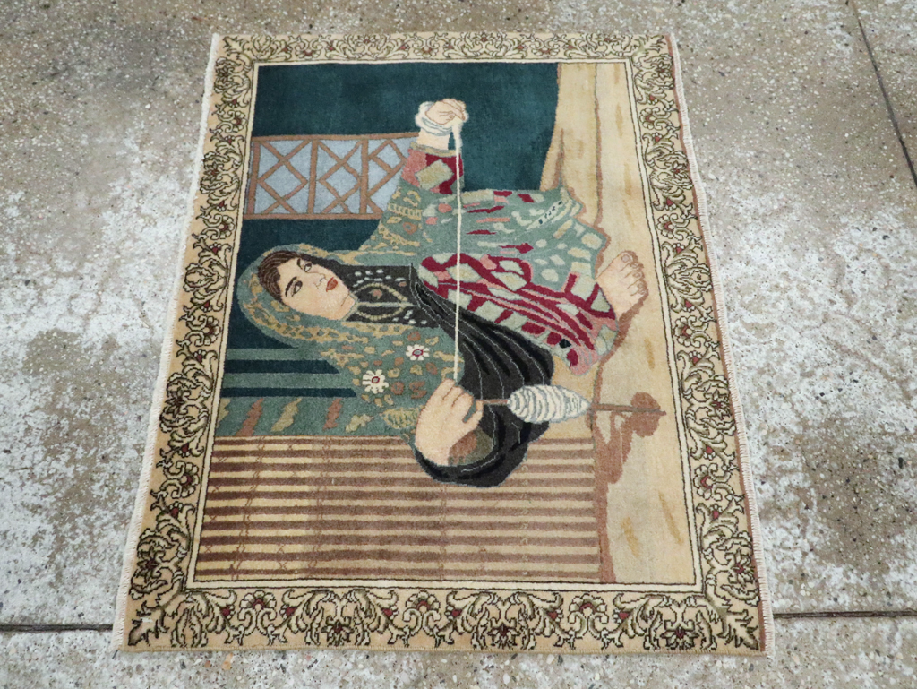 Vintage Persian Tabriz Pictorial Rug, No.29194 - Galerie Shabab