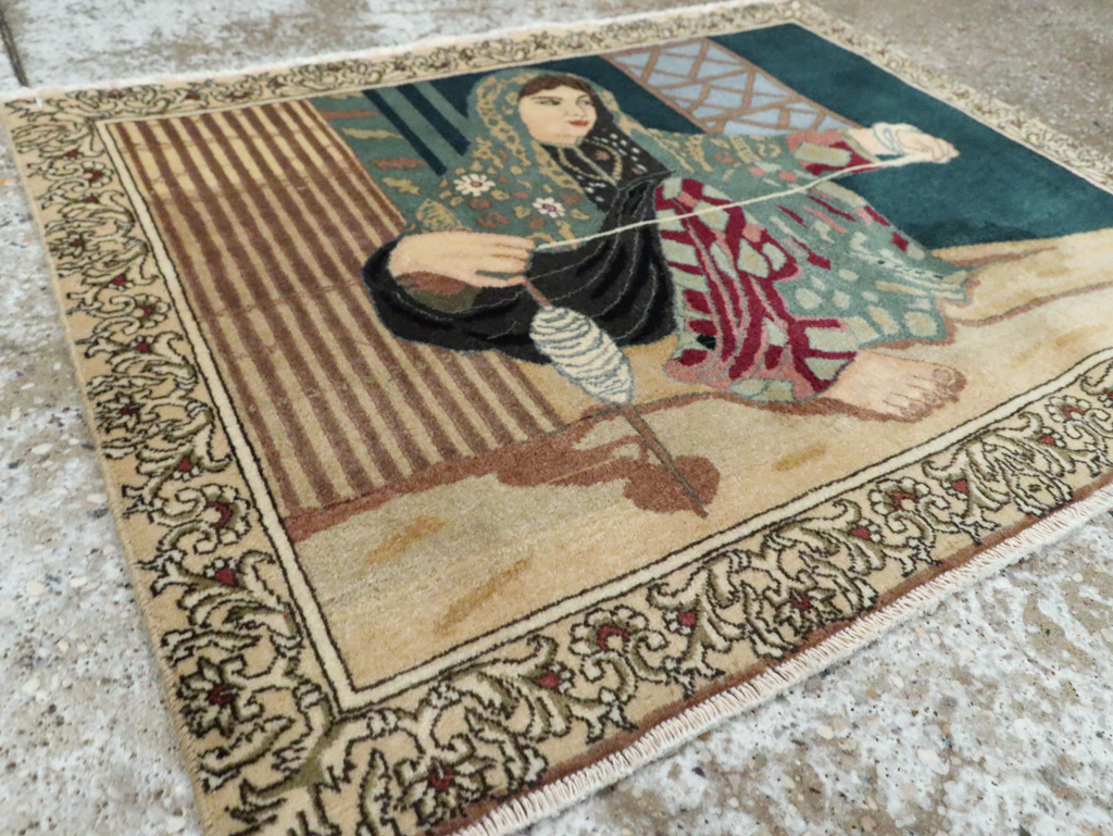 Vintage Persian Tabriz Pictorial Rug, No.29194 - Galerie Shabab
