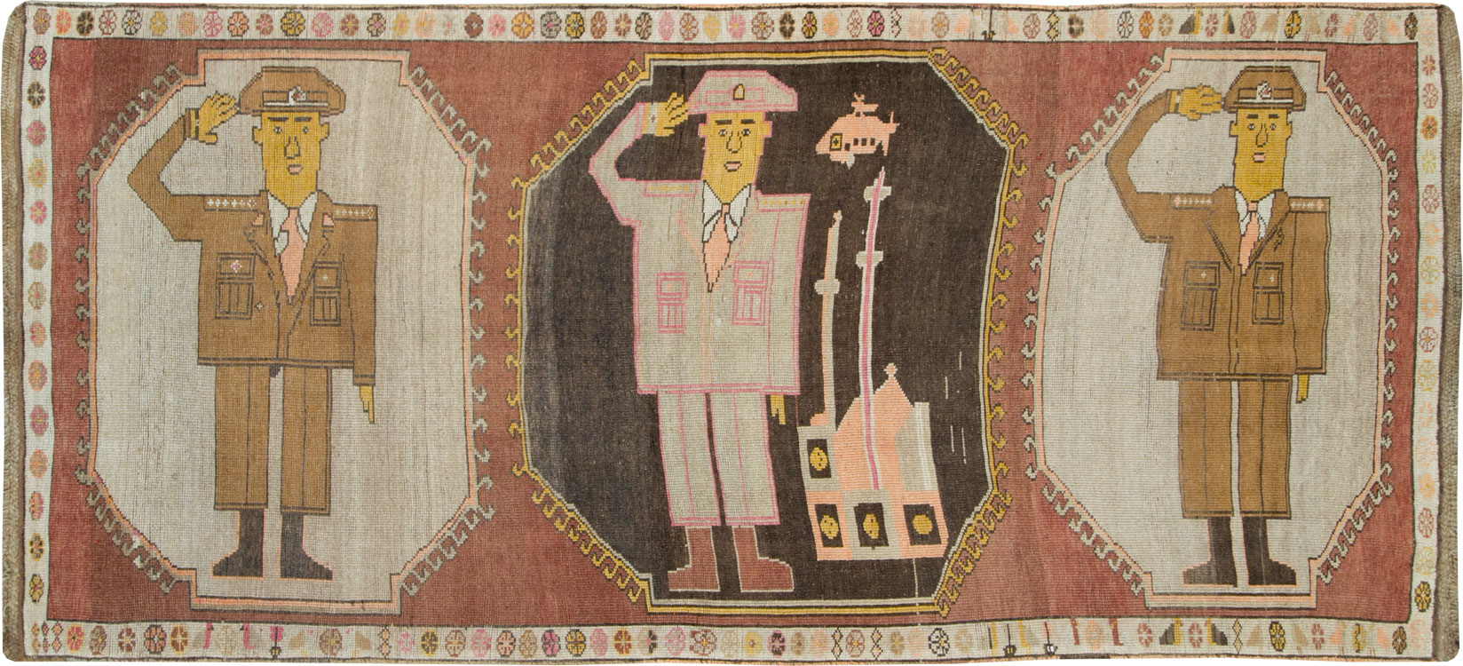 Vintage Turkish Anatolian Pictorial Gallery Rug, No.29222 - Galerie Shabab