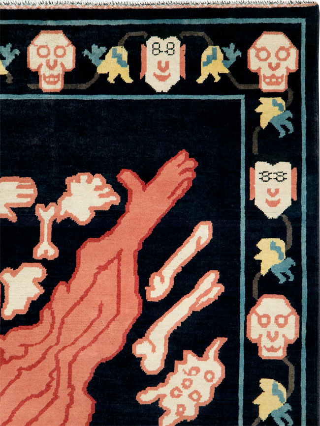 Tibetan Inspired Modern Buddhist Tantric Skeleton Ritual Rug, No.29232 - Galerie Shabab