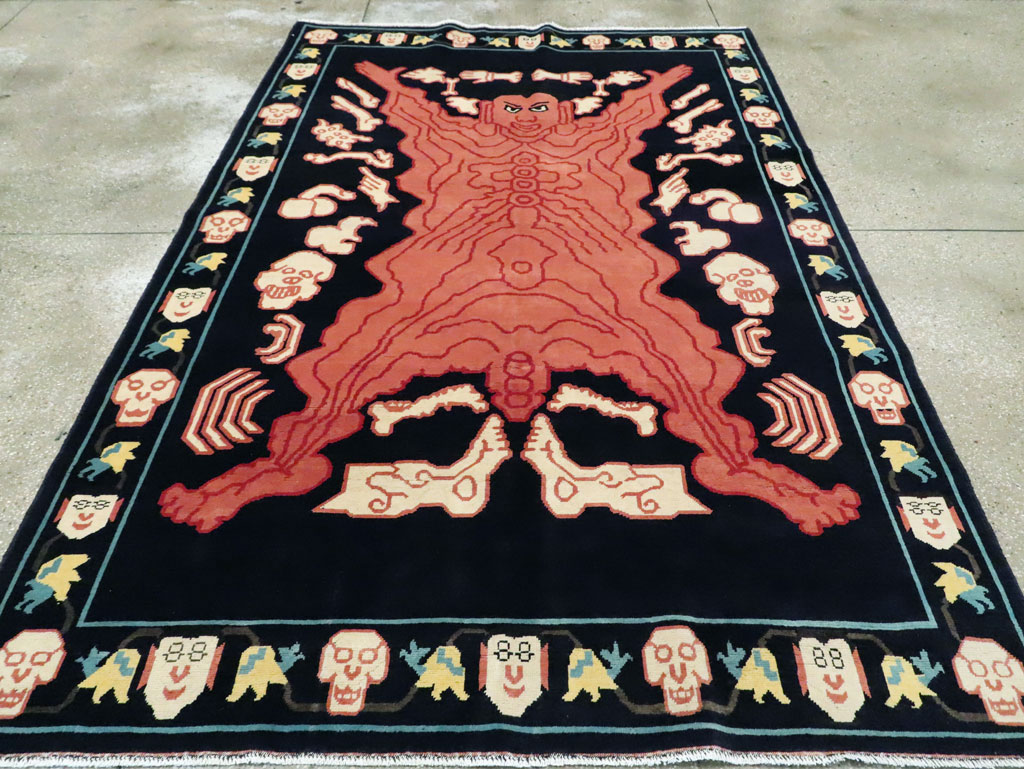 Tibetan Inspired Modern Buddhist Tantric Skeleton Ritual Rug, No.29232 - Galerie Shabab