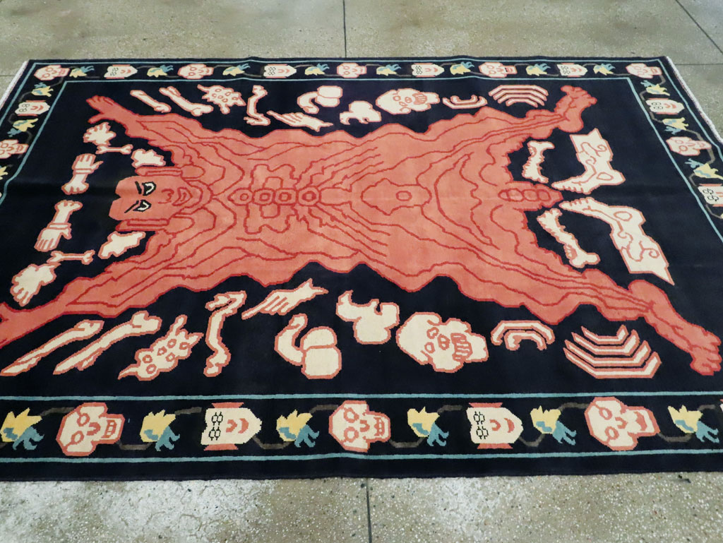 Tibetan Inspired Modern Buddhist Tantric Skeleton Ritual Rug, No.29232 - Galerie Shabab