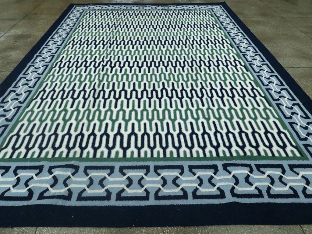 Contemporary Indian Flatweave Dhurrie Room Size Carpet, No.29267 - Galerie Shabab
