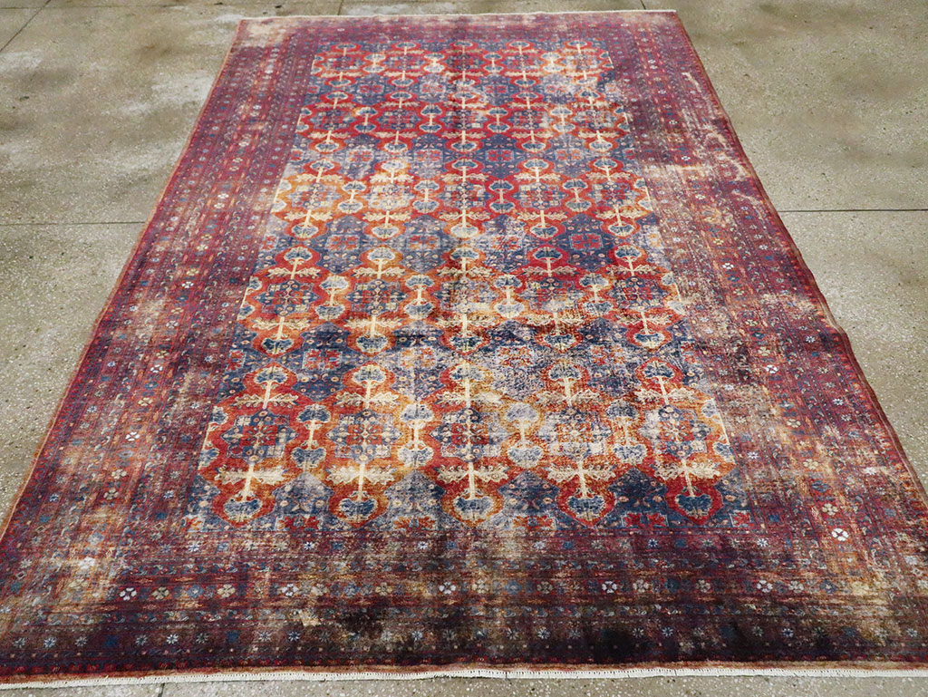 Vintage Central Asian Silk Turkoman Tribal Accent Rug, No.29268 - Galerie Shabab