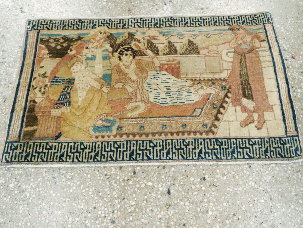 Vintage Persian Tabriz Pictorial Throw Rug, No.29270 - Galerie Shabab