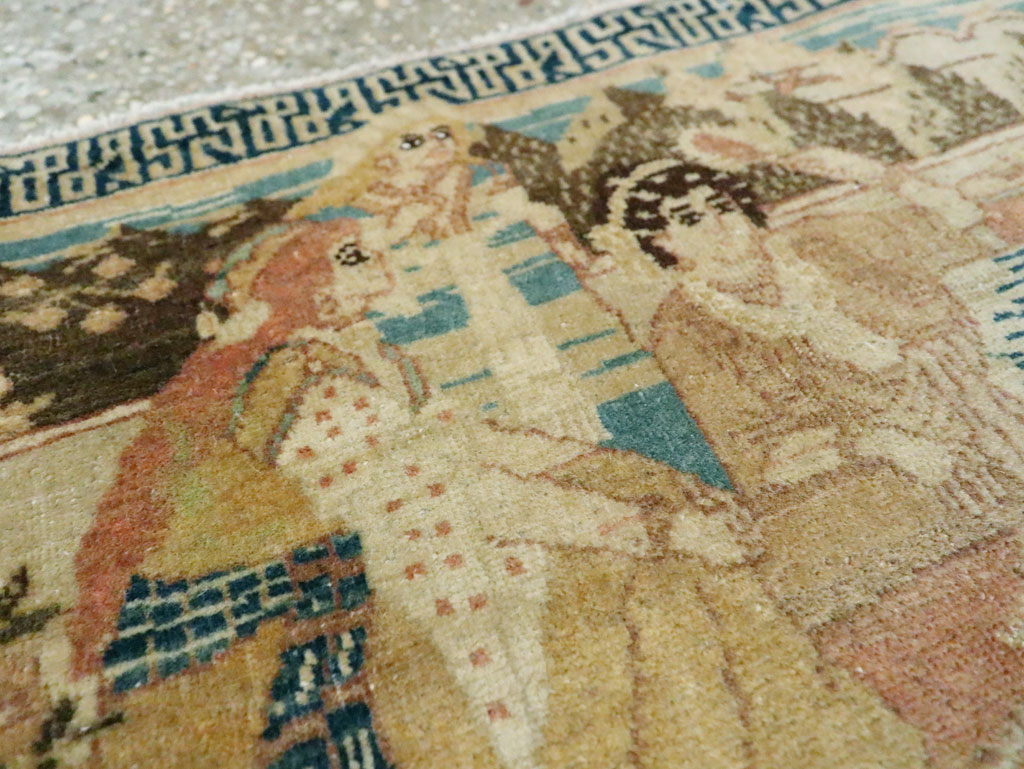 Vintage Persian Tabriz Pictorial Throw Rug, No.29270 - Galerie Shabab
