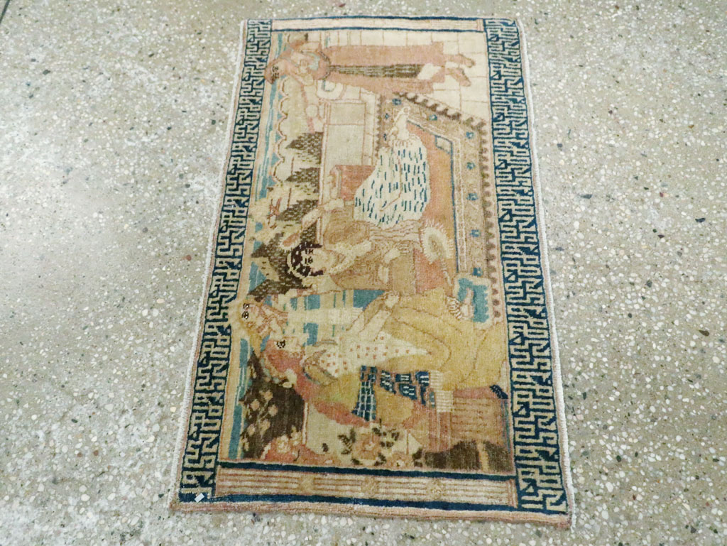 Vintage Persian Tabriz Pictorial Throw Rug, No.29270 - Galerie Shabab