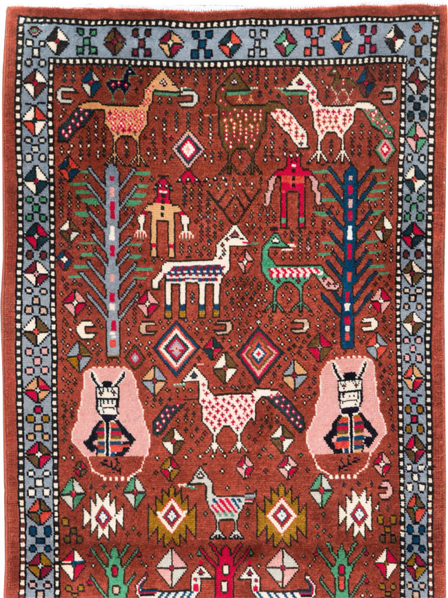 Vintage Persian Afshar Pictorial Throw Rug, No.29277 - Galerie Shabab