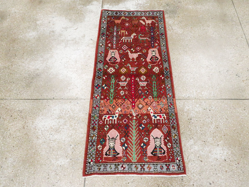 Vintage Persian Afshar Pictorial Throw Rug, No.29277 - Galerie Shabab